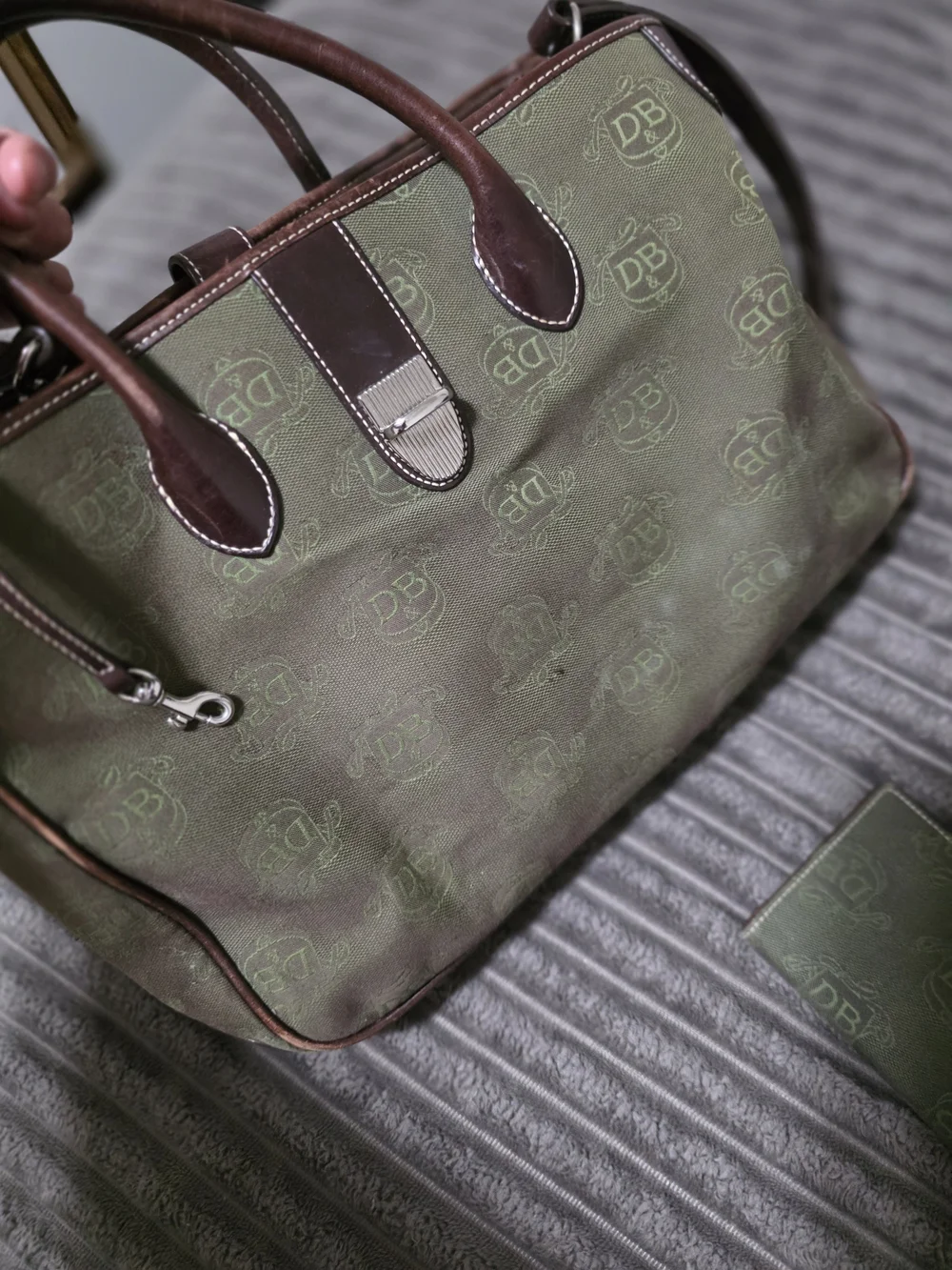 Green Canvas Travel Tote with Brown Leather Trim